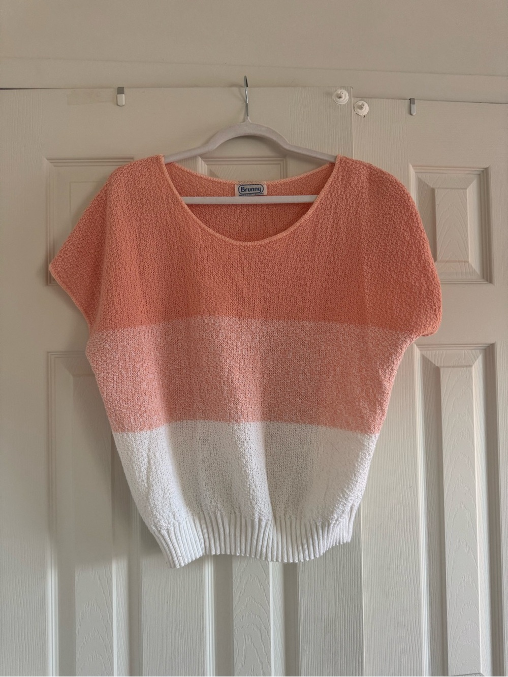 Vintage Pink & White Knit Short-Sleeve Sweater